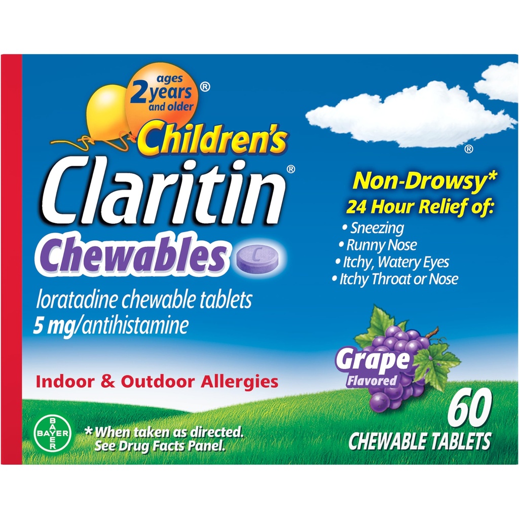 Claritin Chewables 24 HR Children Allergy Medicine, Grape, 60 Count
