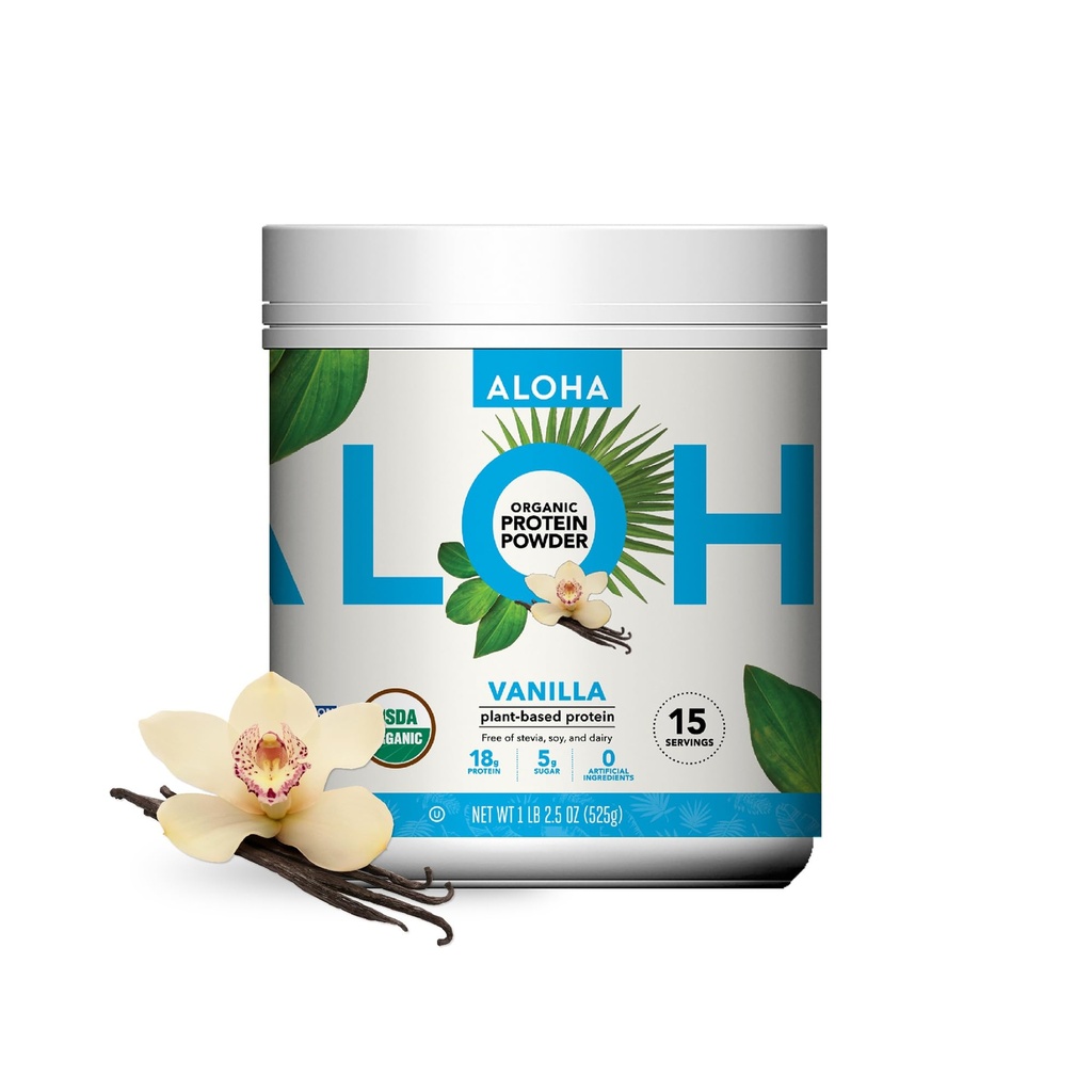 Pabrik Organik ALOHA Berdasarkan Powder Protein, Stevia Bebas, Vanilla, 19.6 oz, 15 Serviings PaCKAGING MUNGKIN VARY