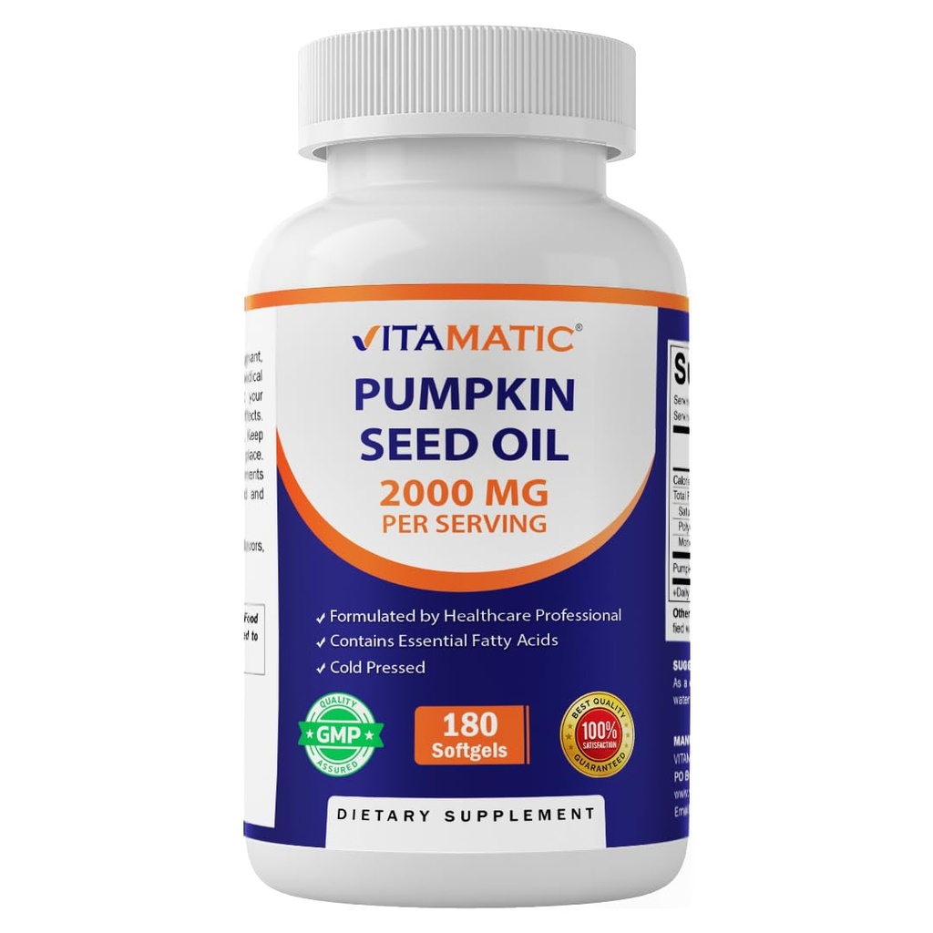 Vitamin Pumpkin Seed Oil 2000mg Softgel Capsules per Serving - 180 Softgels - 10000 mg per softgel