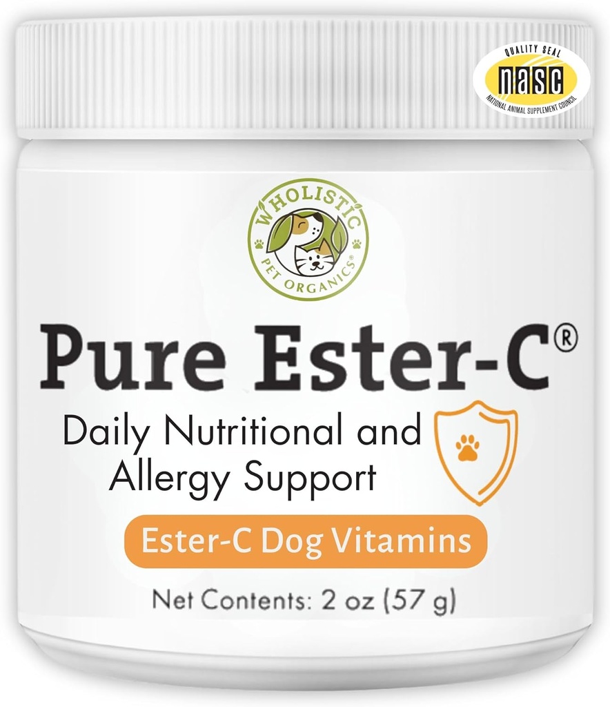WHolistic Pet Organics Pure Ester- C Powder for Dogs - 2 Oz - Alternatif Sehat untuk Dog Allergy Chews - Vitamin C Suplemen untuk Bantuan Alergi Anjing, Dukungan Immune, Itch Relief untuk Anjing - dibuat di Amerika Serikat