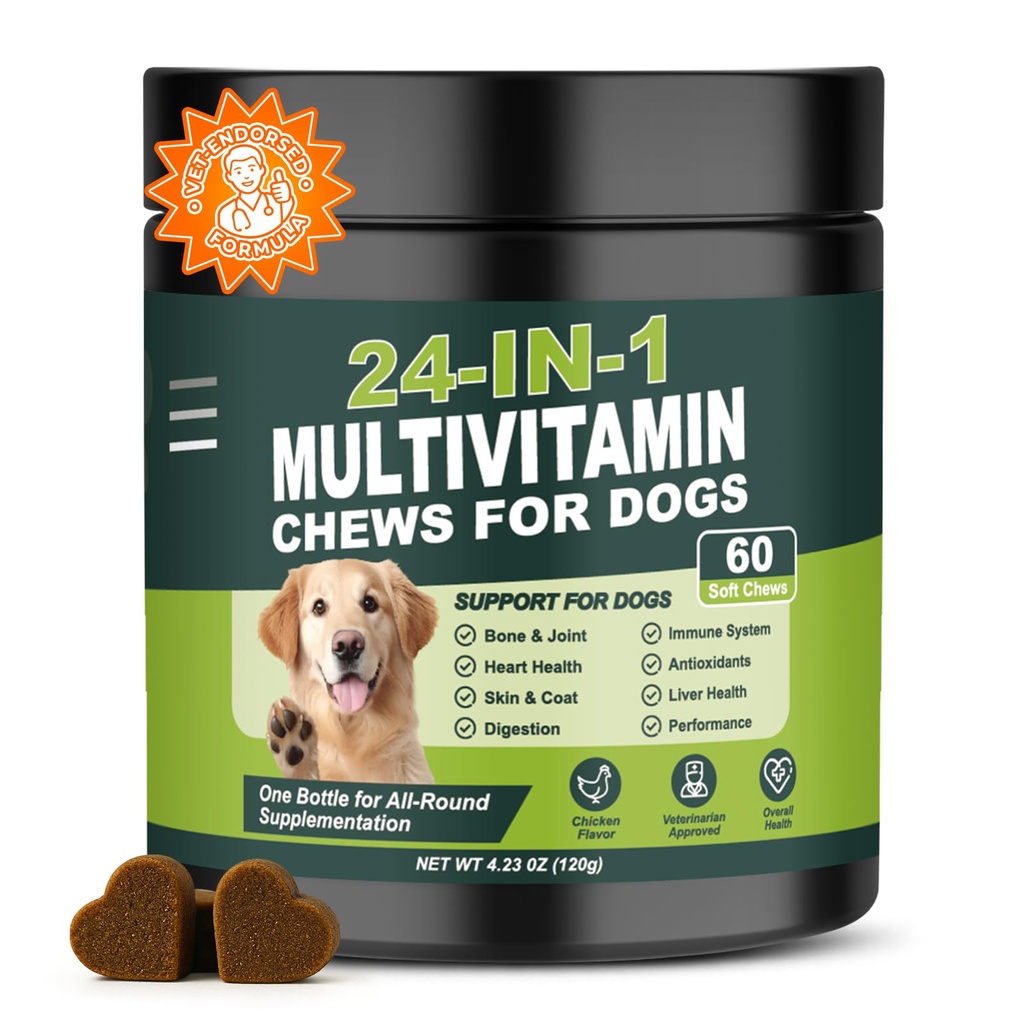 24-in-1 Dog Vitamins and Supplements 60 Ct Daily Multivitamin for Dogs