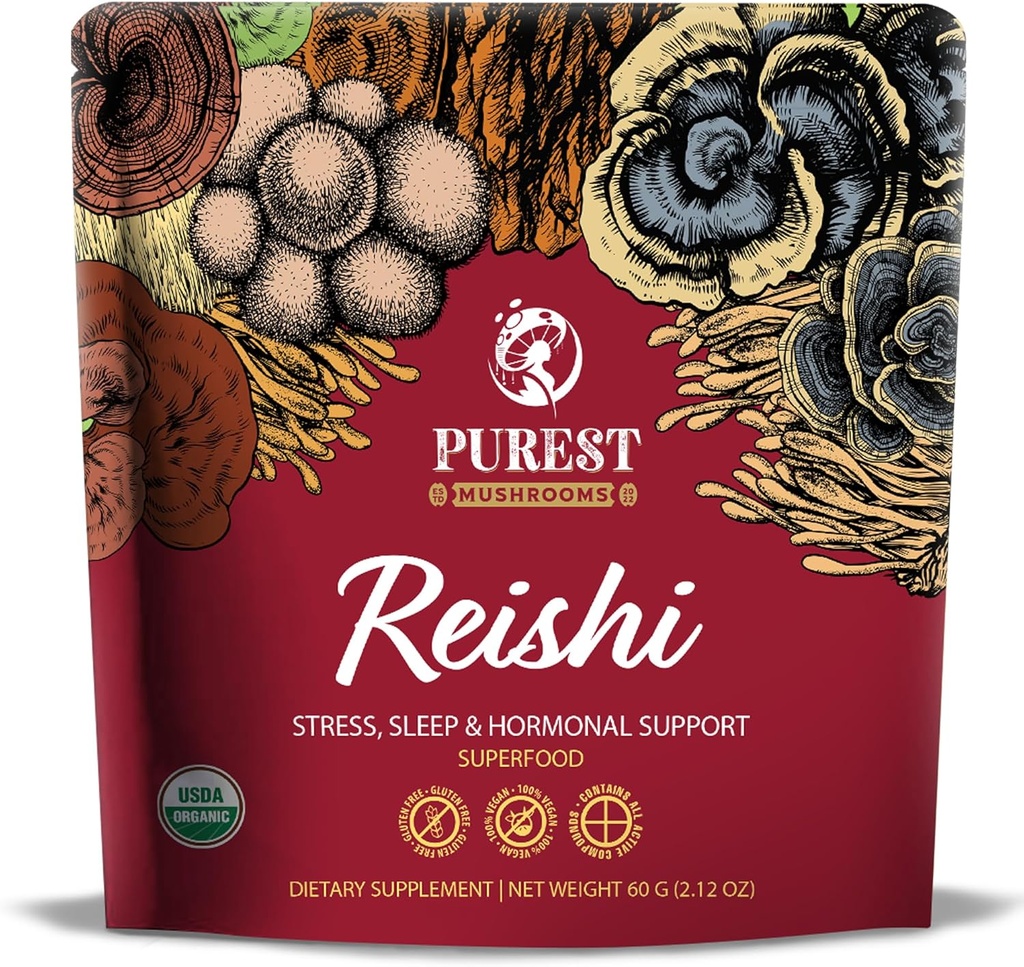 Reishi powder - Organic Mushroom Extract Powder - Jamur Suplemen untuk dukungan Imune, Stress Relief, Lebih baik Tidur 60g