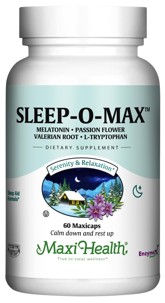 Maxi Health Adults Herbal Slep-O- Max with Valerian Root, Melonatin, Tryptophan, Passionflower - Natural Sleep Supplement