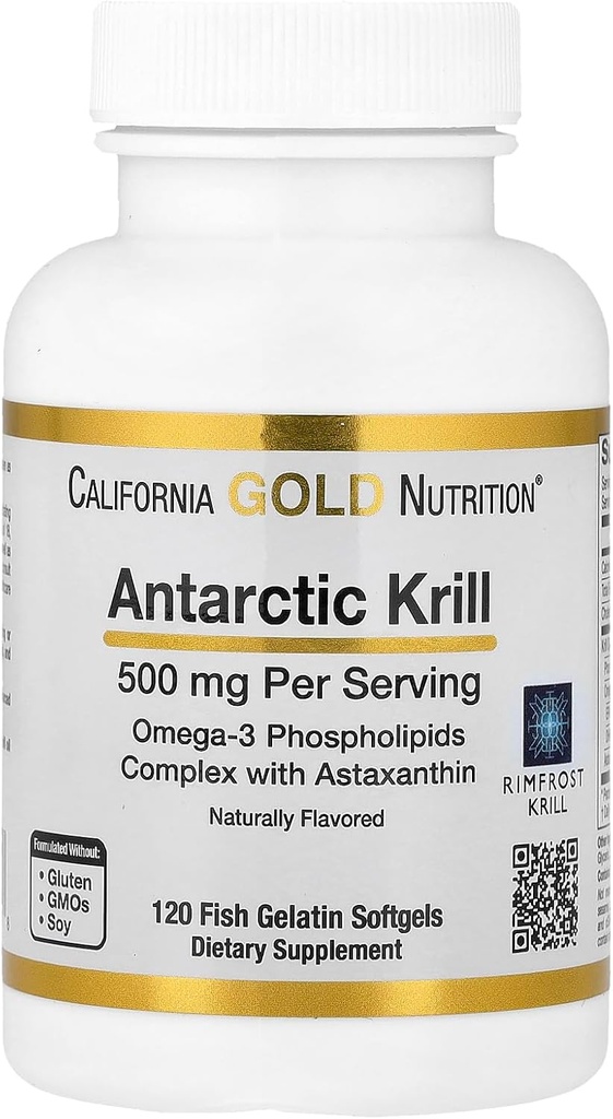 California Gold Nutrition Antartika Krill Oil, Ultra- High Omega- 3 dengan Astaxanthin, Strawberry Alam & Lemon Flavor, Non GMO, Gluten Bebas, 500 mg, 120 Fish Gelatin Softgelels, 2 Pack