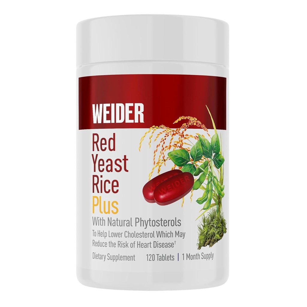 Weider Red Yeast Rice Plus 1200 mg, dengan 850mg Phytosterols Natural, Gluten Free, Satu Bulan Supply
