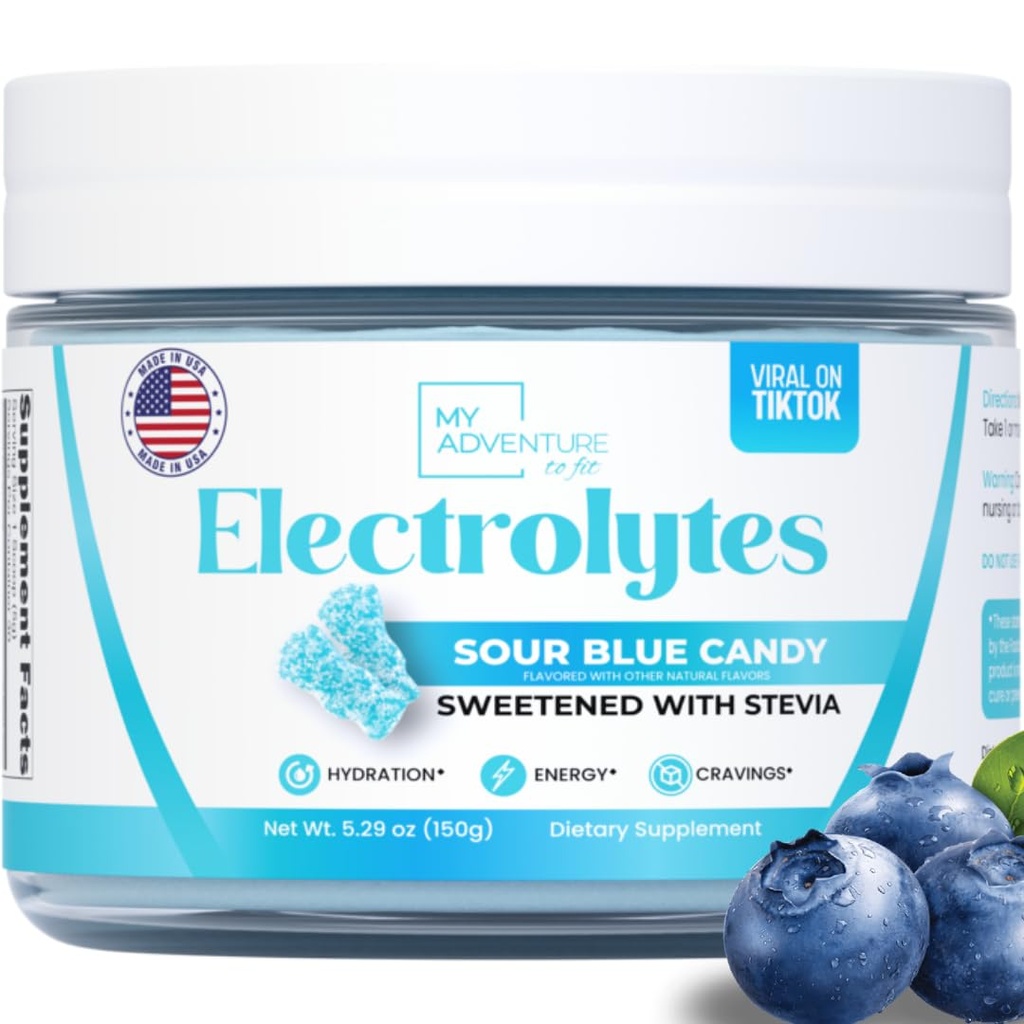 Zero Sugar - Sour Blue Candy Electrolytes Powder - Menyegarkan Hidration - Kafeine Free Energy - All Natural Ingreations - Vegan, Keto & Paleo - Gula Free Electrolyte Powder Drinder Drink Mix - 30