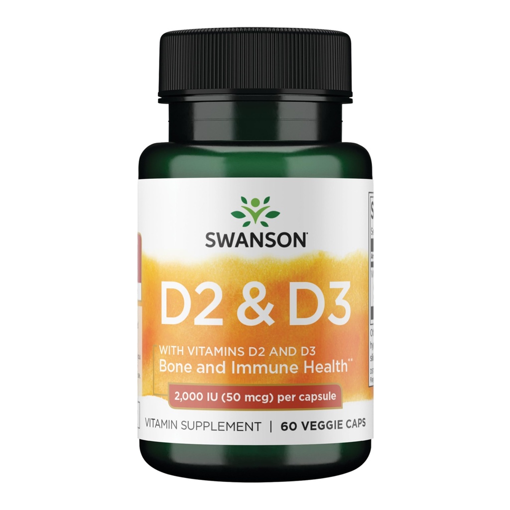 Swanson Vitamin D Complex with Vitamin D2 & D3 - Complex Sunshine Vitamin untuk Bone, Dental & Ammune Health - Vitamin Suplemen (50 mcg, 60 Vevgie Capsules)