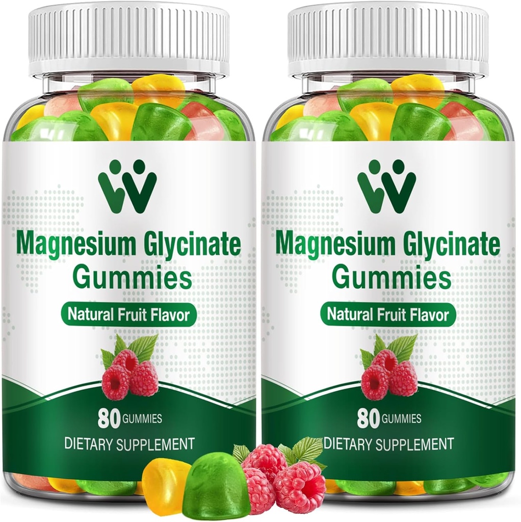 Magnesium Glycinate Gummies 400 - Magnesium Tambahan untuk Tidur, Stress & Muscle Relief Tenang Magnesium Chews untuk Dewasa dan Anak-anak dengan Vitamin D, B6 Fruit Flavor, Vegan, 2 Packs