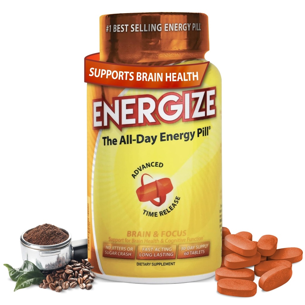 iSatori Energize Brain & Focus Caffeine Pills - Fast Acting All Day Energy Pills, Brain Booster, Energy and Focus Supplement, Time Rilis Caffeine Means No Jitters, No Crash (60 tablet)