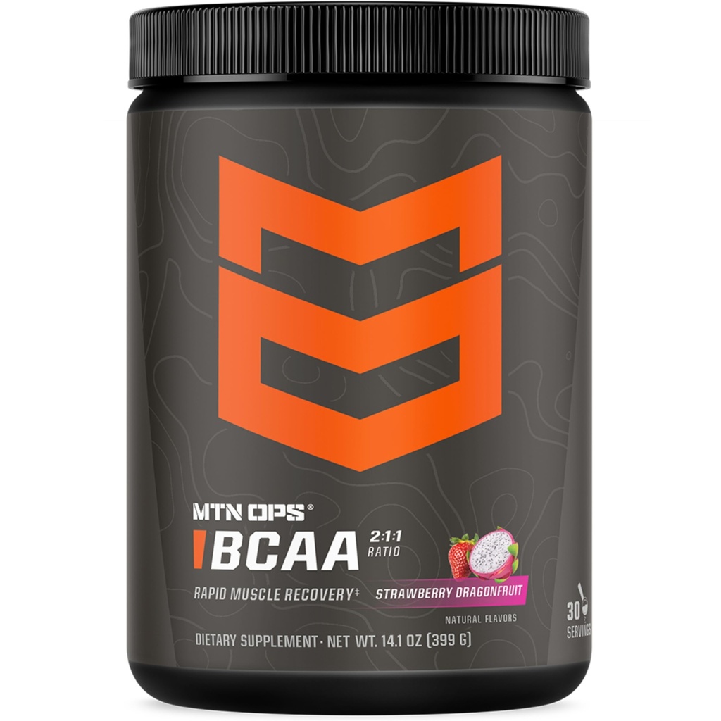 MTN OPS BCAA 2: 1: 1 Amino Acids Suplement Powder for Rapid Muscle Refiver & Repair with Zero Sugar & Gluten Free (30- Serving Tub, Strawberry Dragonfruit)