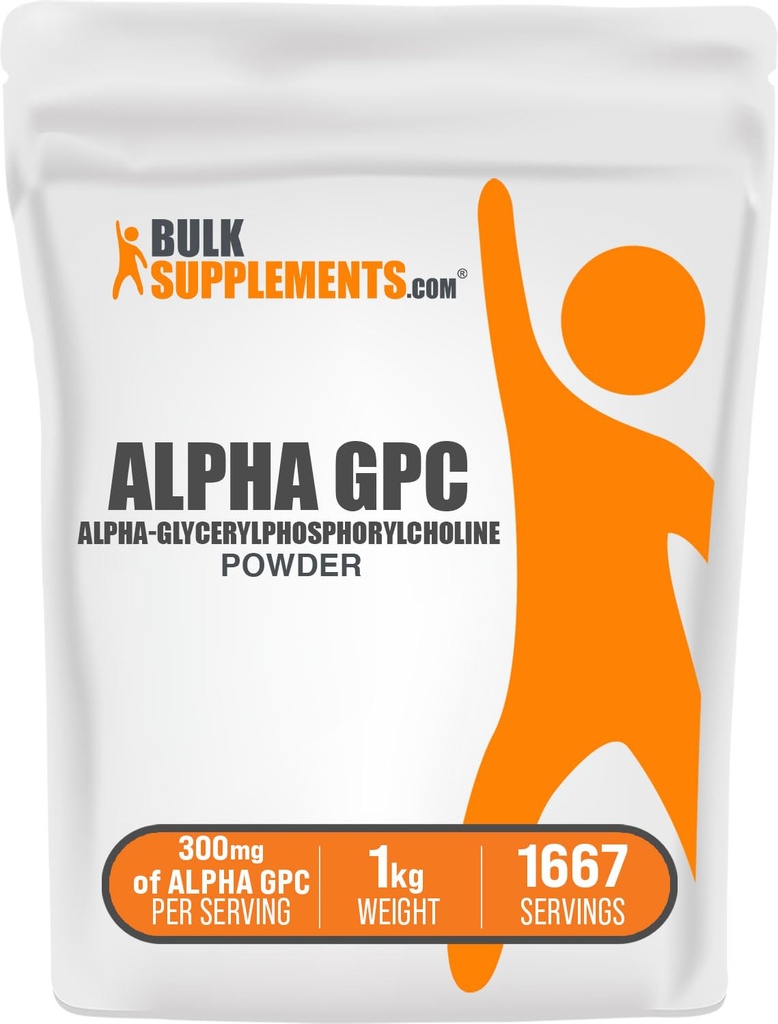 BulkSuplements.com Alpha GPC Powder - Choline Suplemen, Alpha GPC 300mg - Unflashted & Gluten Free, 600mg per Serving, 1kg (2.2 lbs) (Pack 1)