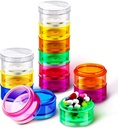 Sieral 7 Days Stackable Pill Organizers 7 Kompartemen Round Pill Box Tower Weekly Vitamin Invigin Container Travel Cases with Lids for Medications, Vitamin and Suplemen (2 Sets)