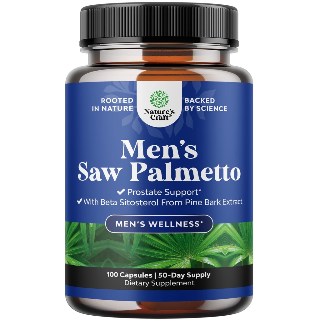 Natures Craft Saw Palmetto for Men with Beta Sitosterol - Saw Palmetto Extract Prostate Health Supplement for Men Bladder Control and Prostate Suppport-Restoring Hair Support