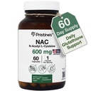 Kapsul Supplemen Supply 60 hari dari PRITIN dan Acetyl L- Cysteine (NAC) 600MG 60 Day Suplemen - Glutathione & Liver Detox Dukungan - PowerAntioksidant - Vegan, Gluten Free, Non GMO Glass Bottle