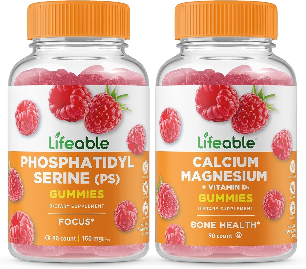 Lifeable Phoshatidyserine (PS) + Calcium Magnesium, Gummies Bundle - Great Tasting, Vitamin Suplemen, Gluten Bebas, GMO Bebas, Gummy Chewable