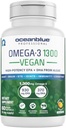 Vegan Profesional Oceanbiru Omega 3 1300- 60 Count - Tanaman Berdasarkan Alternatif Minyak Ikan, Vegan Tinggi DHA EPA Algae Oil Suplemen - Non- GMO, 30 Servis