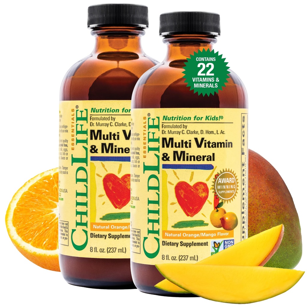 Anak-anak ESSENTIALS Anak Multivitamin & Mineral - Anak-anak Vitamin, Liquid Multivitamin untuk Anak-anak, Toddler Multivitamin, Liquid Vitamin, Baby Multivitamin - Natural Orange & Mango, 8 Fl Oz (Paket 2)