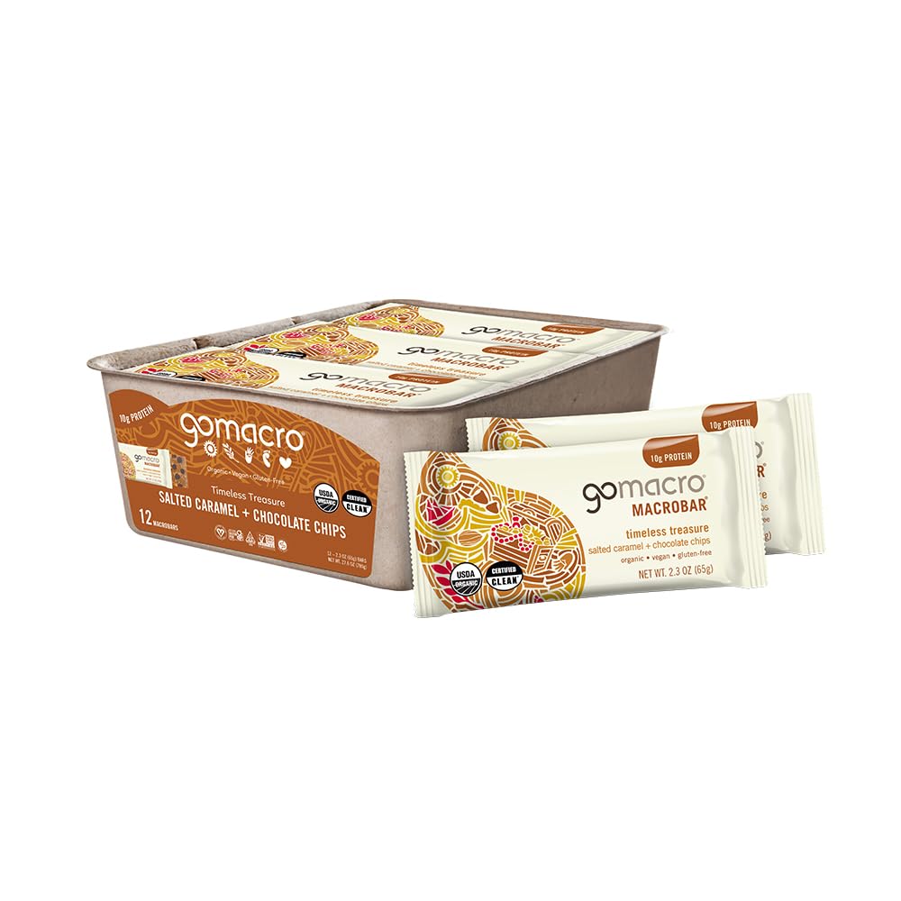 GoMacro MacroBar Organic Vegan Bars - Salted Caramel + Chocolate Chips (2.3 Ounce Bars, 12 Count)