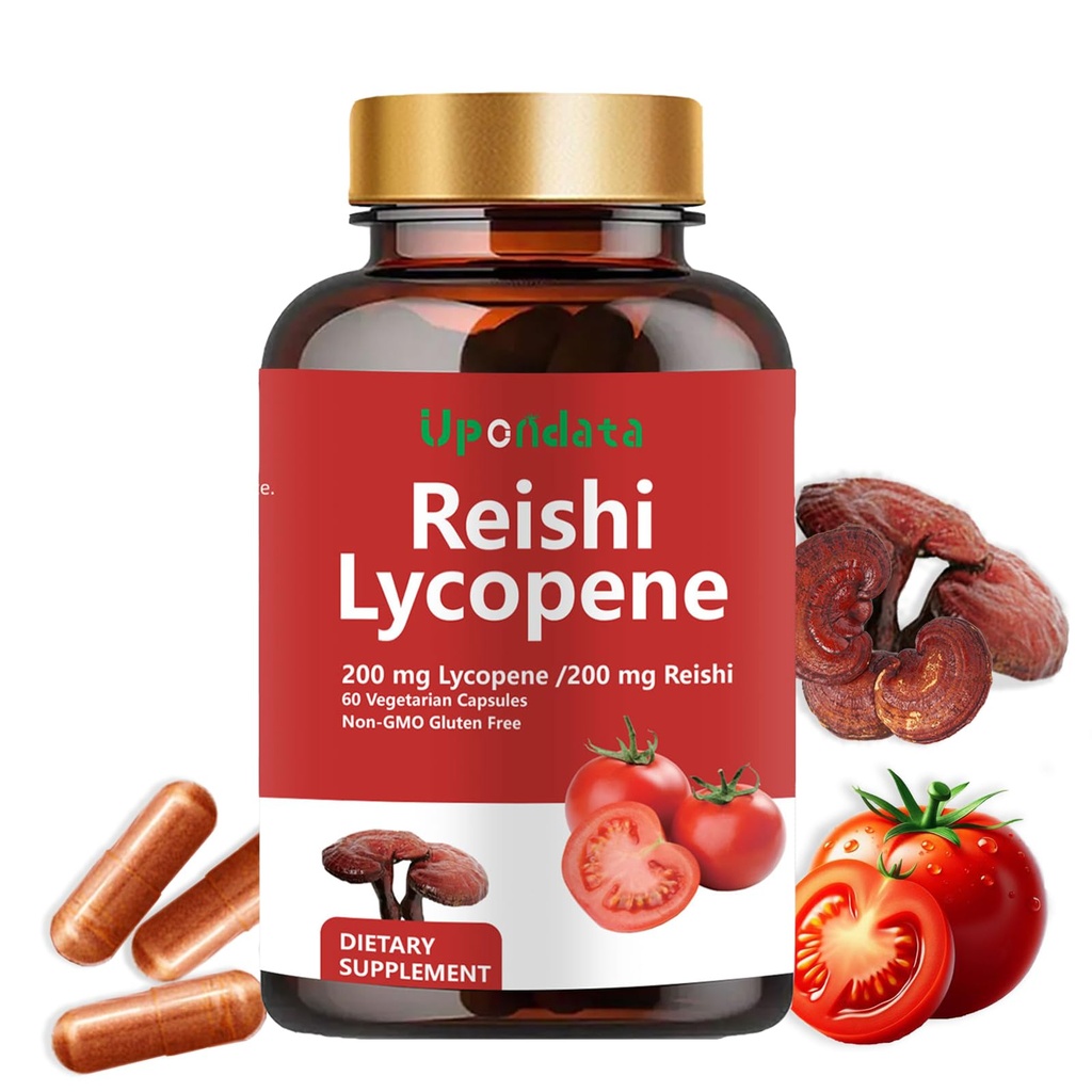 Lycopene Capsules - Lycopene Supplement 200mg dengan Rashi Mushroom 200mg, Natural Tomato Extract Mushroom Capsules untuk Dukungan Imune - Gluten- Bebas, Non-GMO