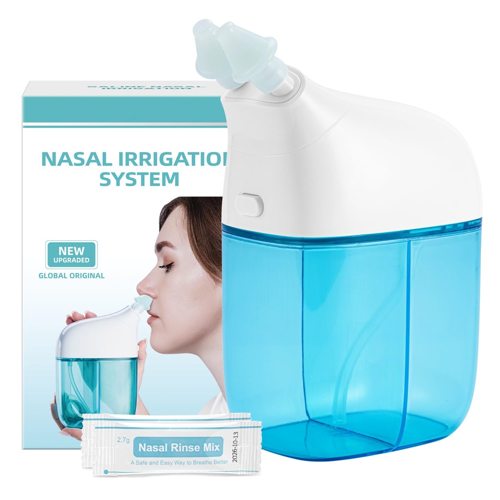 Sistem Irigasi Nasal dengan 30 Paket Saline, Sinus Rinse Machine, Nose Sinus Pembersih Mesin dengan Tangki Air & Limbah Koleksi Tangki - Biru