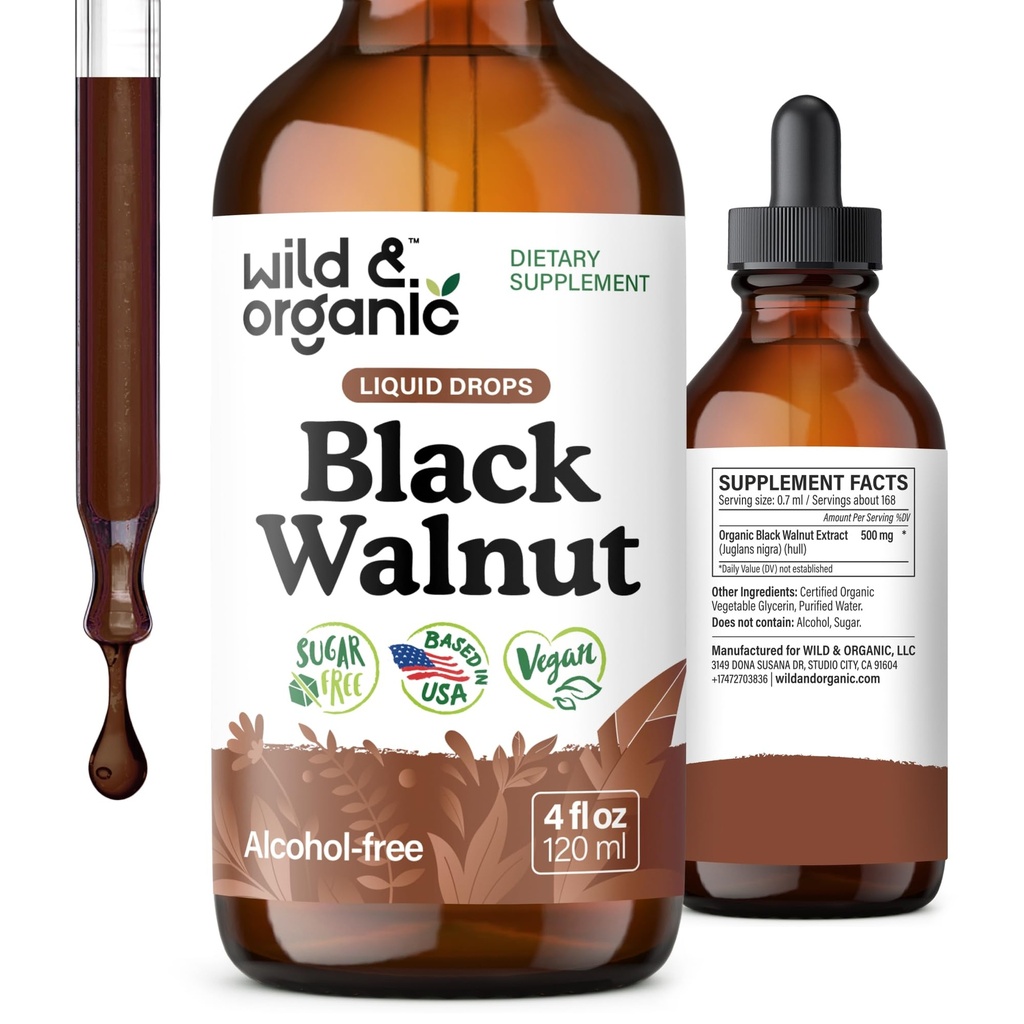 "Wild & Organic Black Walnut" - "Detox Cleanse w / Black Walnut Hull Extract" - "Herbal Cleanse Detox" dan "Digetical Wells" - "Vegan", Sugar & Alcohol- Free "-" 4 fl oz "