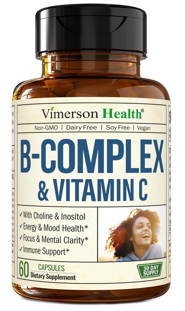 Vitamin B Kompleks dengan VIT C & Folic Acid (kalah) - 8 High Potamins B Vitamin: B1, B2, B3, B5, B6, B7, Vitamin B12 + Biotin, Choline & Inosiol. Aids Mood, Energy, Nervous System & Ammune Support