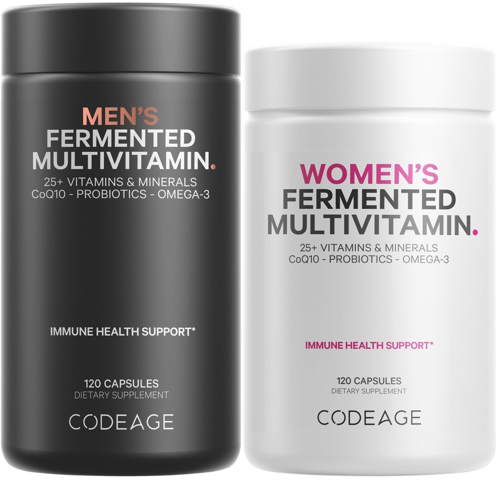 Codeage Daily Multivitamin Bundle: Perempuan & Men 's Multivitamin, B-Vitamin, Propoles, Food-Based Blends, 120 Capsules Per Botol