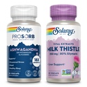 SOLARAY Ashwagandha dan Milk Thistle Suplement Bundle, 18X Absorpsi Ashwagandha Capsules for Mood Dukung Plus Milk Thistle Extract, Vegan, 60- Day Garansi, 30ct / 60ct