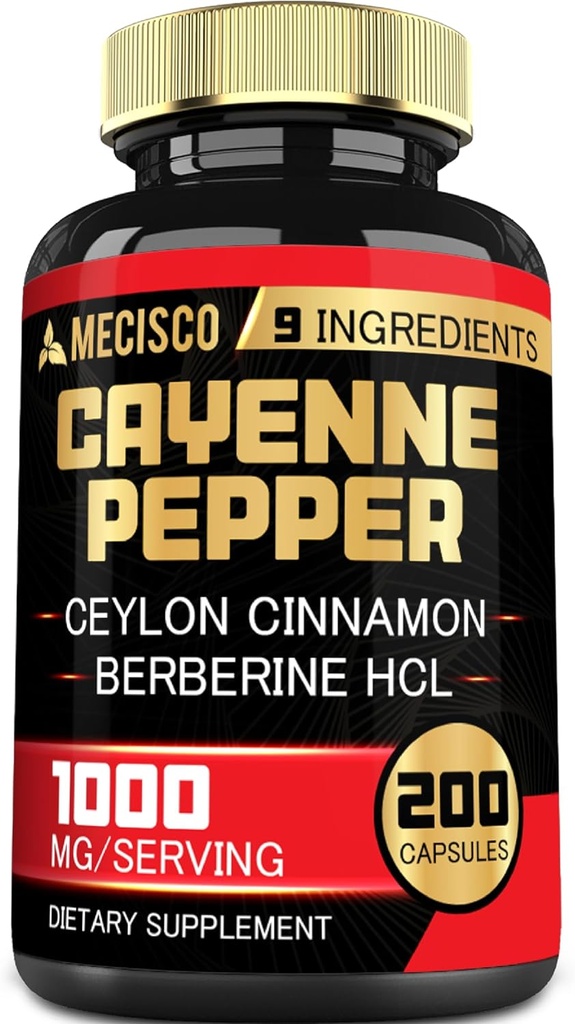 Cayenne Pepper Capsules dengan Turmeric Curcumin Root, Berberine HCI, Ceylon Cinnamon Bark & Lebih - 200 Capsules - Dukung Dibuble Health, Immune System & Body Saldo