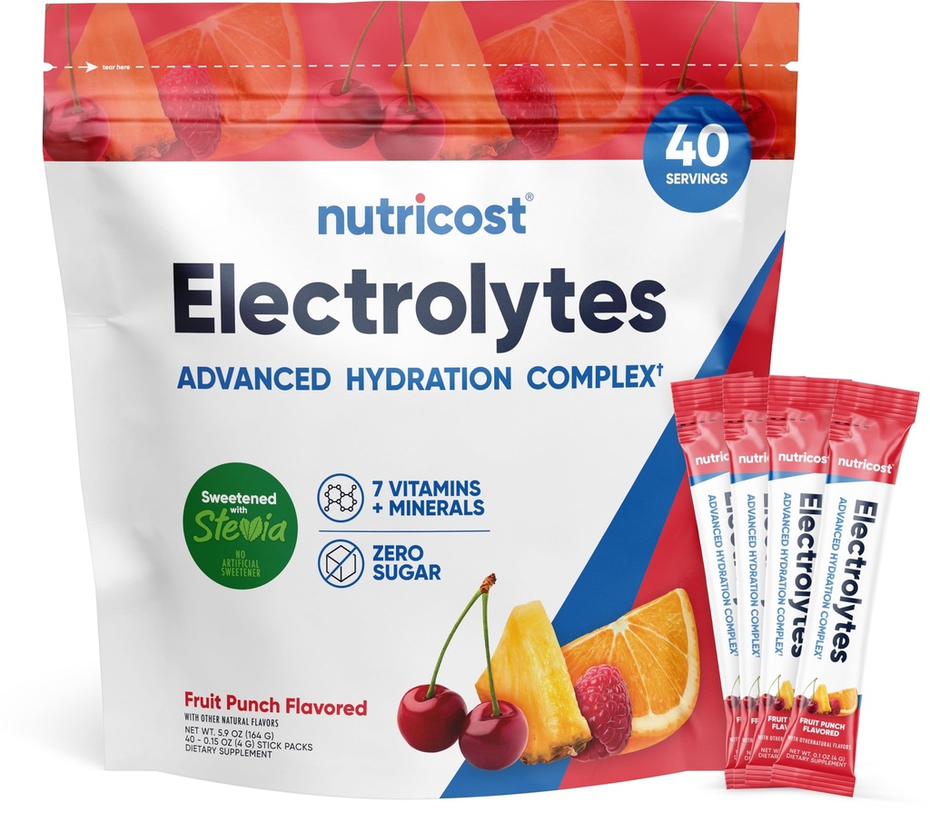 Kompleks Elektrolit Nuklir, Fruit Punch Flavored, 40 Stickpacks - Advanced Hydration Complex