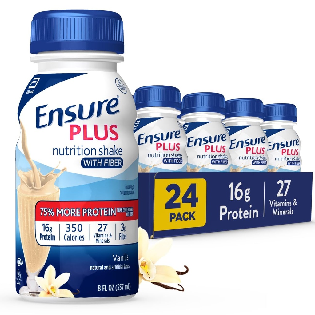Pastikan Plus Vanilla Nutrition Shake Dengan Fiber 124; Meal Replacement Shake 124; Siap untuk Minum 124; 16g Protein dan 27 Vitamin dan Mineral 124; 8 fl oz - 24 Pack