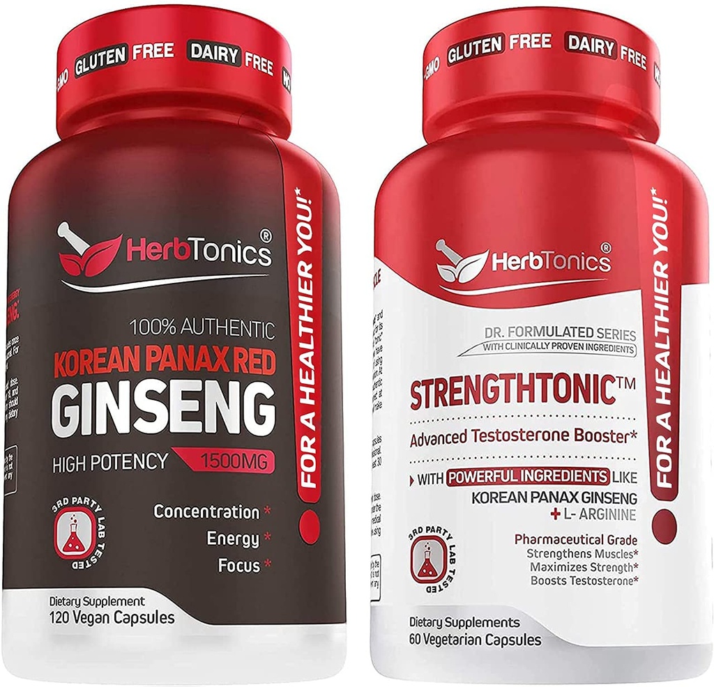Herbtonics Panax Korea Merah Ginseng dan Strengthtonic Testosteron Booster untuk Pria Bundle