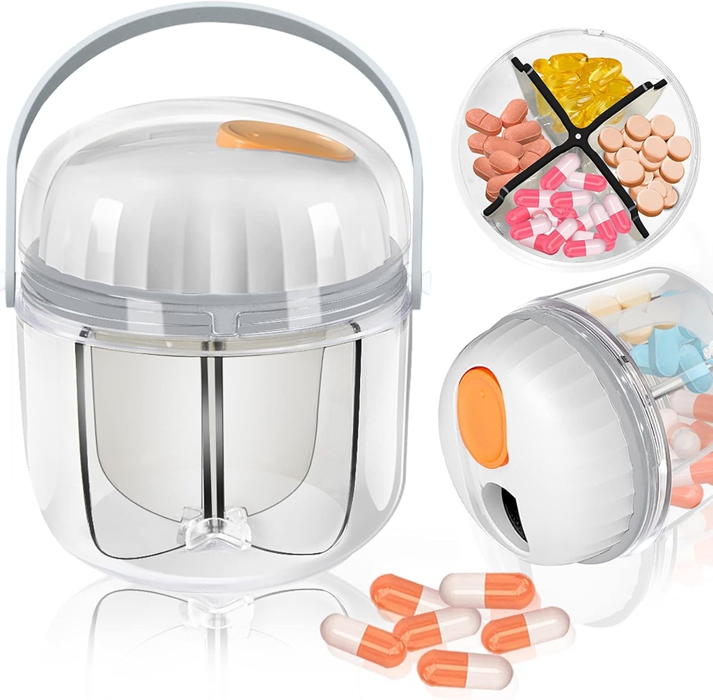 Pill Box, Pill Organizer for Travel Cute Medicine Organizer NO- BPA Moivient Medicine Container for Vitamin, Fish Oils, Suplemen (White)