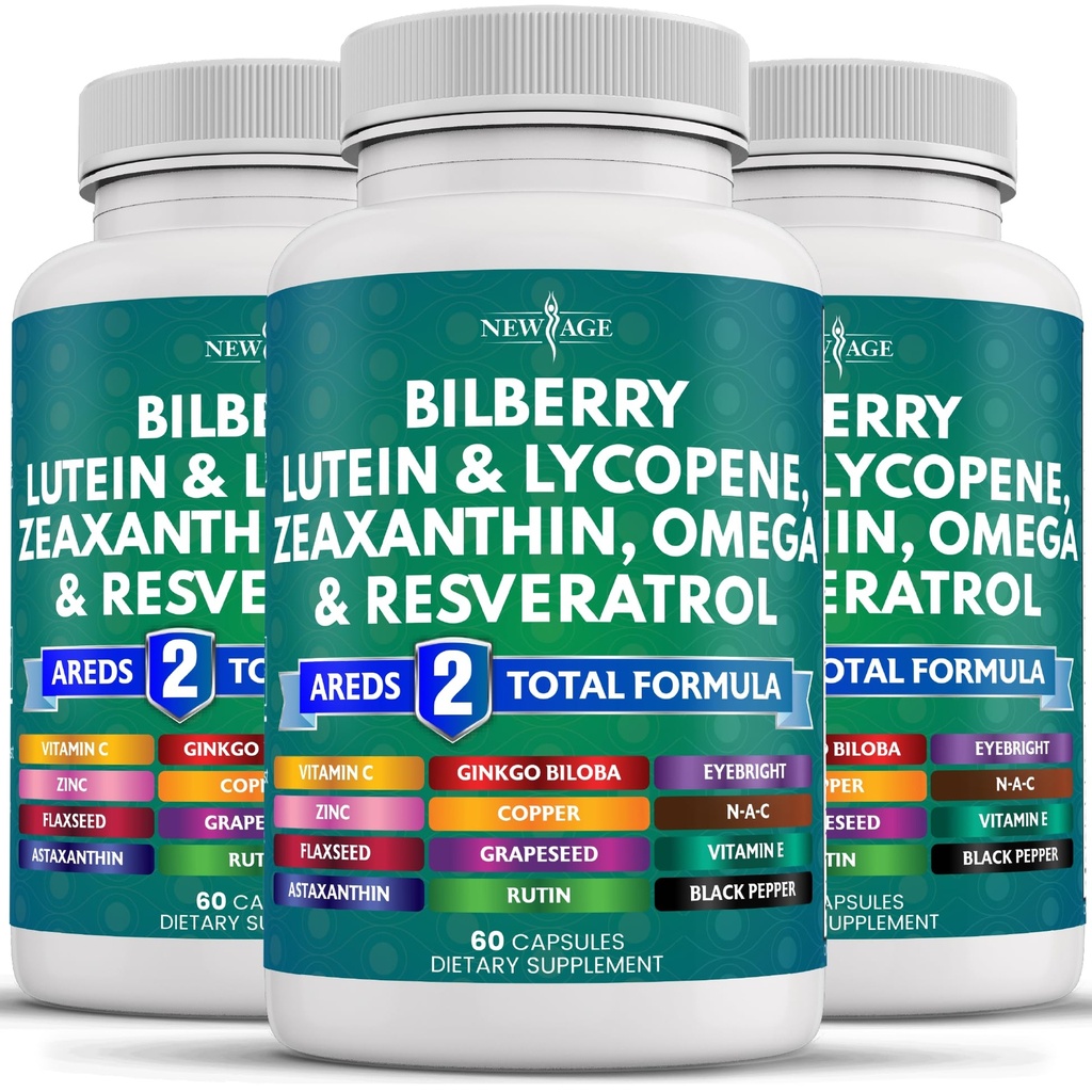 Vitamin Kesehatan Mata Baru dengan Bilberry Lutein dan Imoxanthin Lycopene Resveratrol Grape Ekstrak Astaxanthin - Vitamin Mata - 180 Count