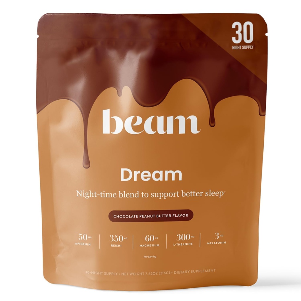 Beam Dream Sleep Powder, L-Theanine, Apigenin, Reishi dan Magnesium, Third Party Tested Natural Sleep Aid & Sleep Suplement for Deep Sleep, Relaxation dan Recovery, Natural Sleep Support, 30 Servis