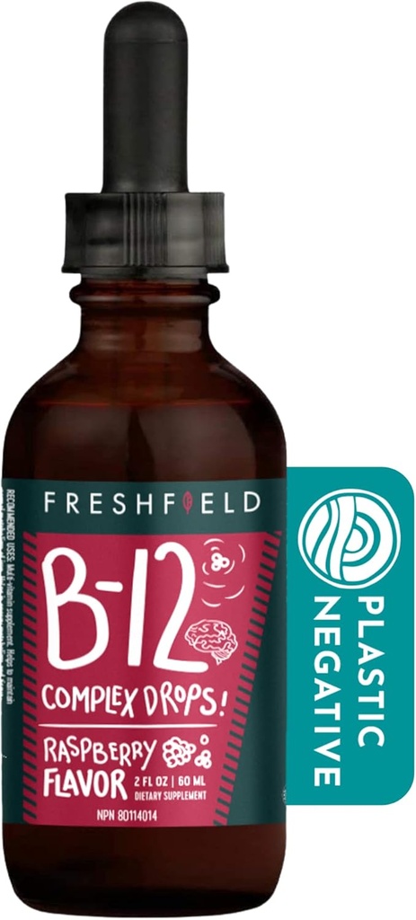 Freshfield Compleks B Complex Drops: B12, B2, B3, B5, dan B6, Vegan - Fried Liquid Formula, Enhanced Absorpsi 14; 1200 mcg Methycobalamin 124; Energize, Elevate Mood, dan Dukungan Kesehatan Jantung