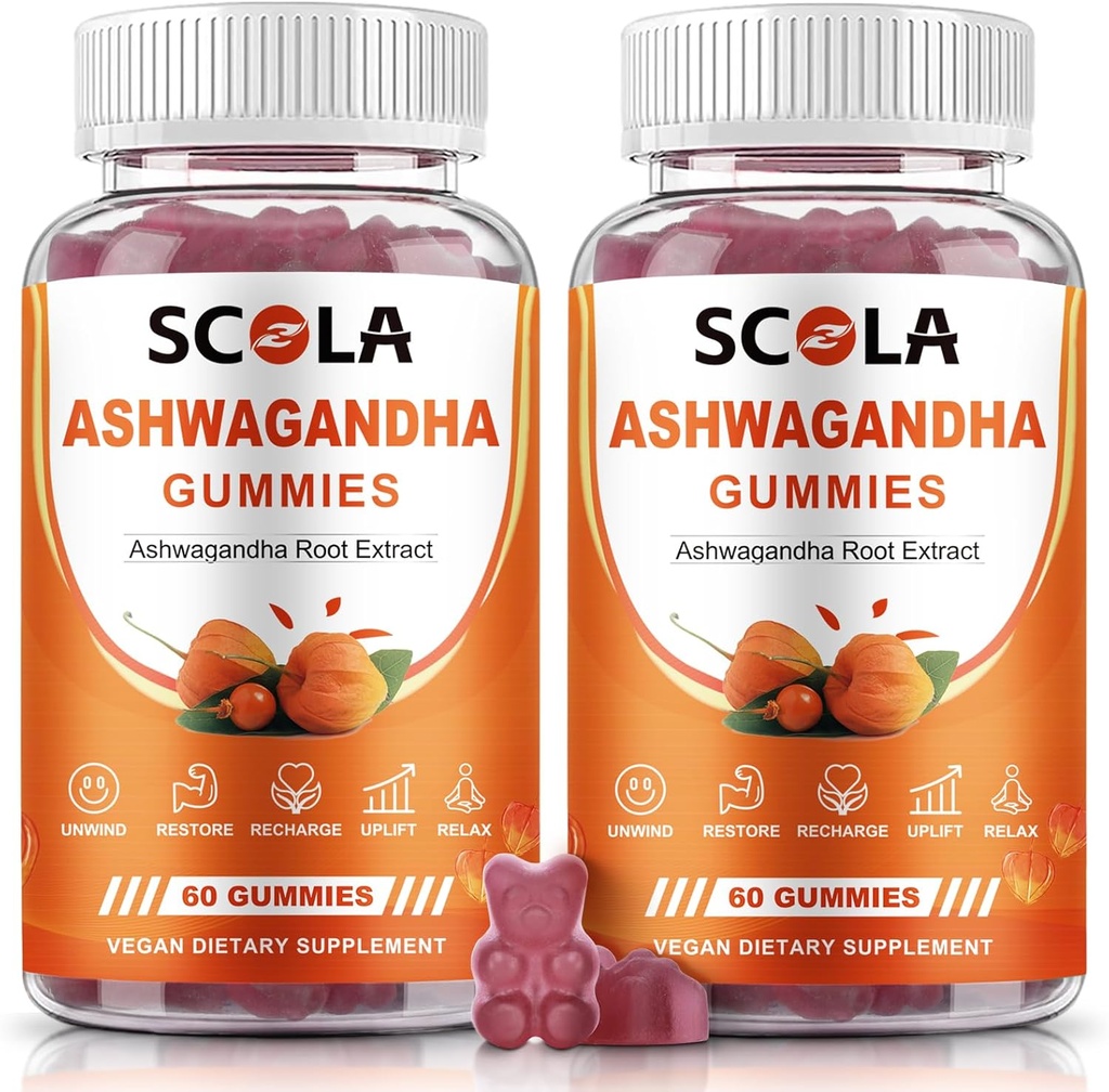Aswagandha Gummies, Calm Gummies with Ashwagandha Root Extract Vitamin D Zinc, Ashwagandha Supplemen untuk Sleep Stress Balance, Vegan, Non-GMO, Gluten- Free, 120 Count