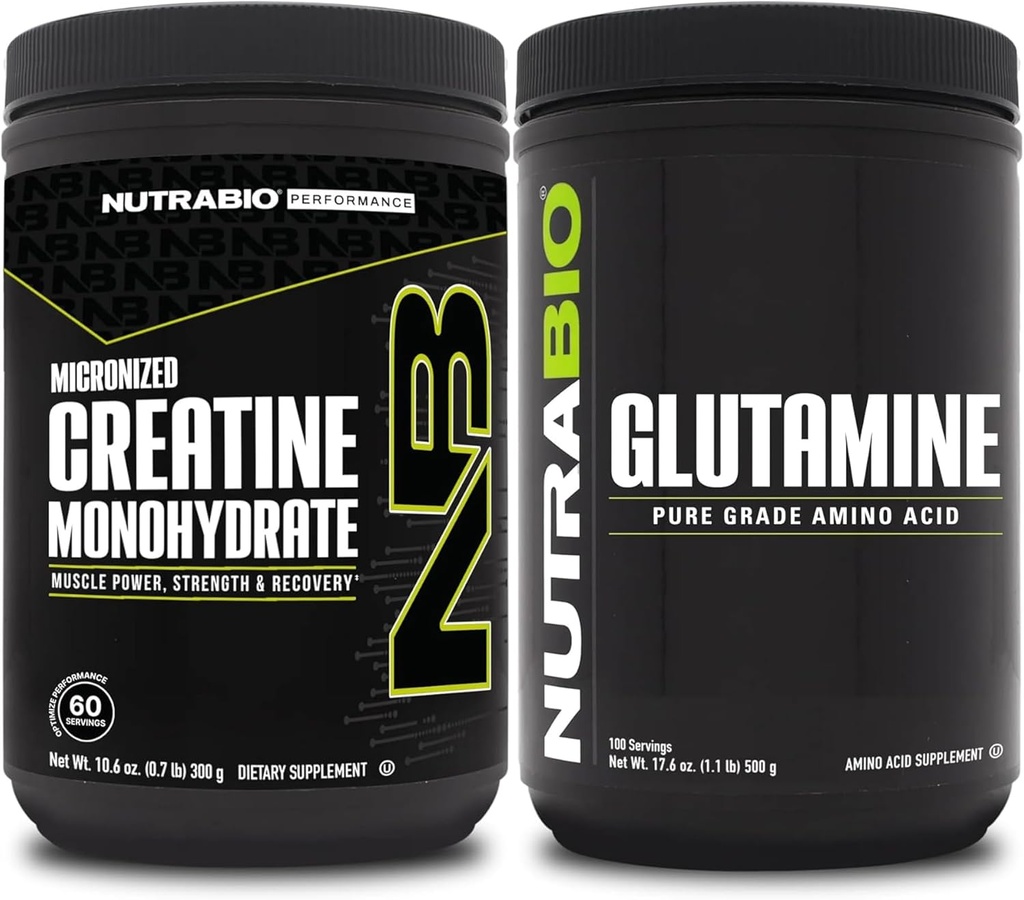 Suplemen Monohydrate NutraBio Creatine, Unflashdited, (300g) dan L- Glutamine Powder, (500g)