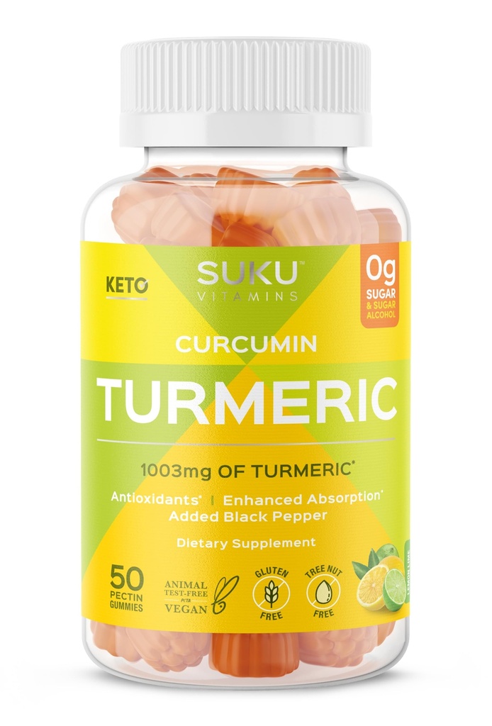 SuKU Curcumin Sugar Free Gummies dengan 1003mg dari Turmeric - Black Pepper Protects Liver, Imporve Diathable, Inflammation Response & Gabungan Kesehatan - Lemon Lime Flavour (50 Gummies)