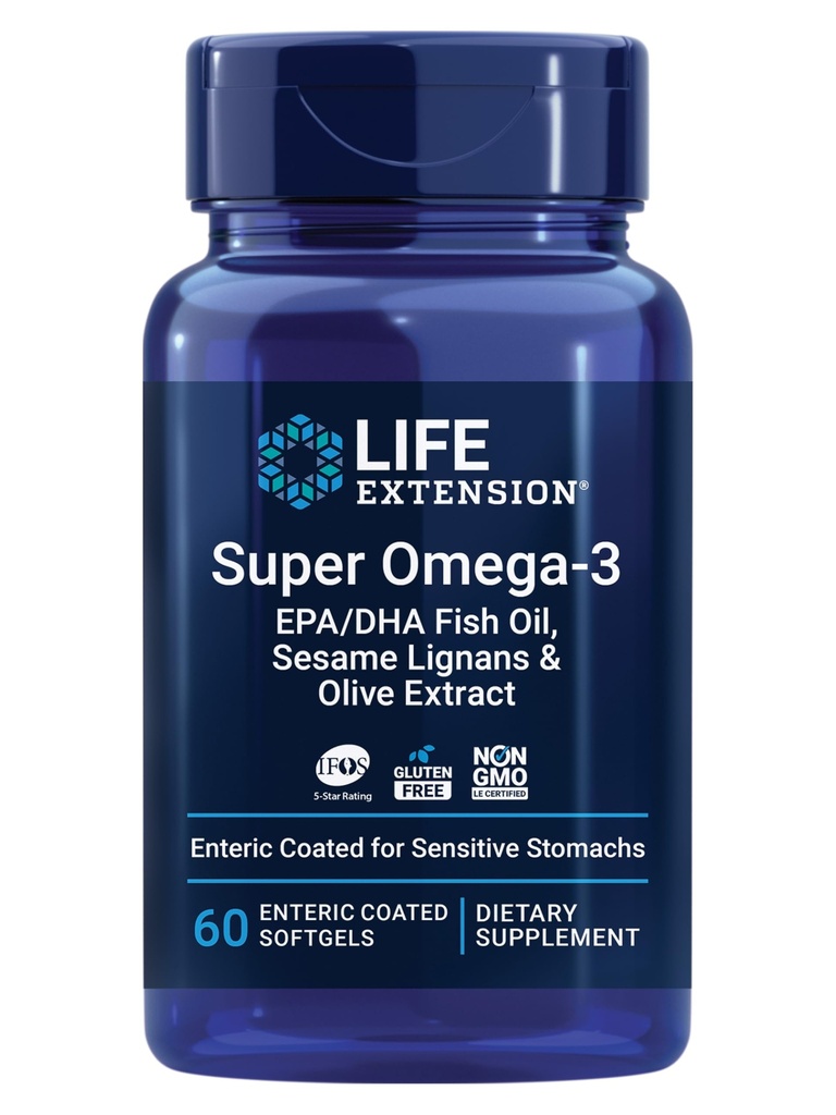 Extension Super Omega- 3 EPA / DHA Fish Oil, Sesame Lignans & Olive Extract - Heart Health, Inflammation Health Support, Gluten- Free, Enteric- coated, Non-GMO, 60 Softgels
