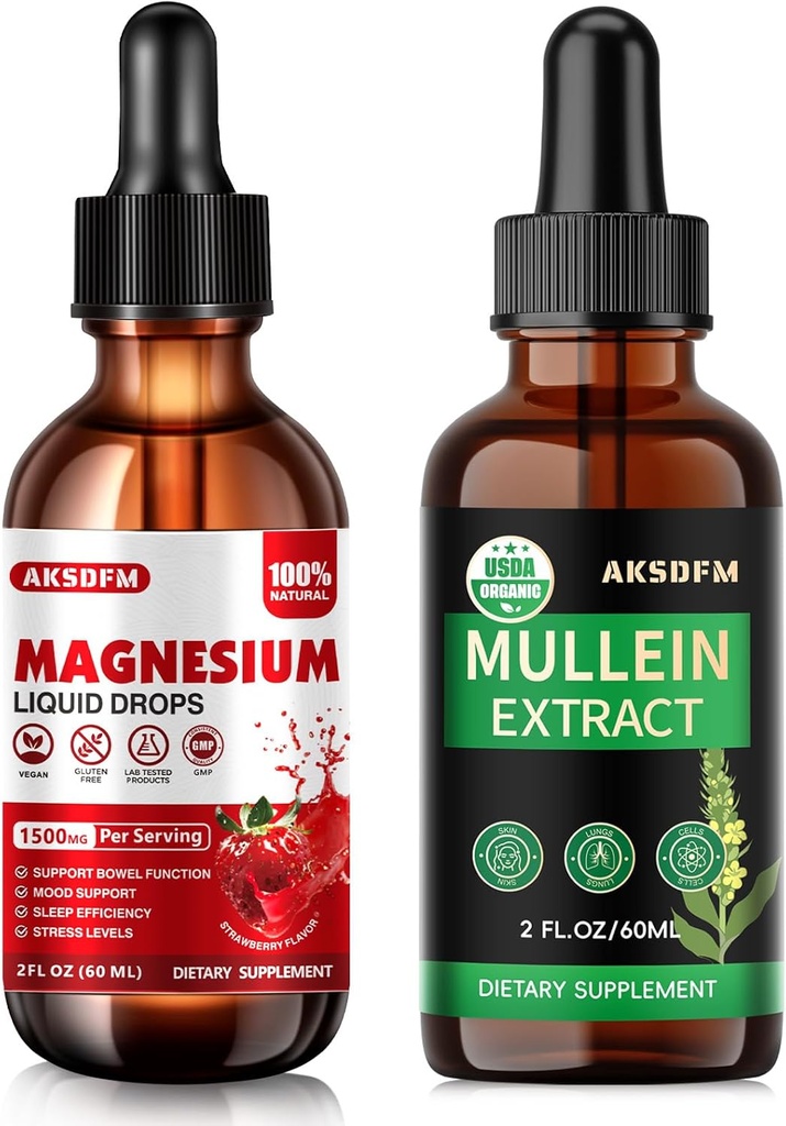 Bundle - Magnesium Glycinate Liquid & Mullein Leaf Extract - Stress Relief Dukungan & Respiratory
