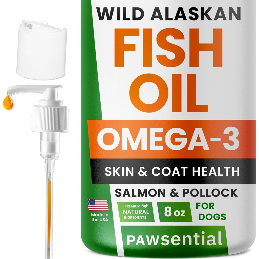 Omega 3 Fish Oil for Dogs & Cats - Made with Wild Alaska Salmon Oil; Liquid Fish Oil Suplement for Pets with Omega 3 EPA + DHA Fatty Acids; Real Ingregents, Real Taste - Trusted by Vets!