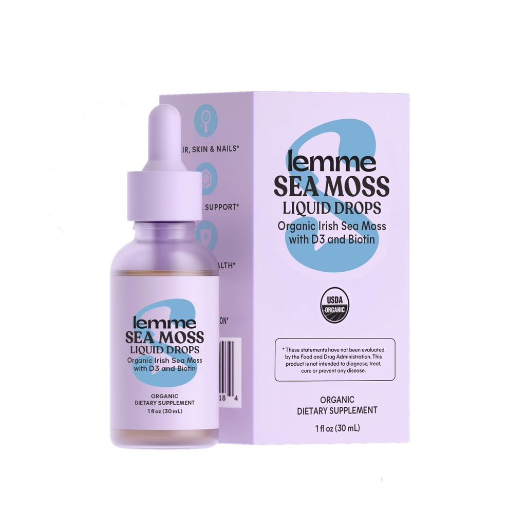 Lemme Irish Sea Moss Organic Liquid Drops with Vitamin D3 and Biotin for Trace Mineral Dups, Imunity, Hair, Skin & Nails, Brain Health - Gluten & Sugar Free, Non GMO, 1 oz, 30 Servings