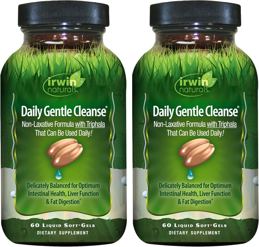 Irwin Daily Gentle Cleanse - 60 Liquid Soft- Gels, Pack of 2 - Non- Laxative Formula dengan Triphala