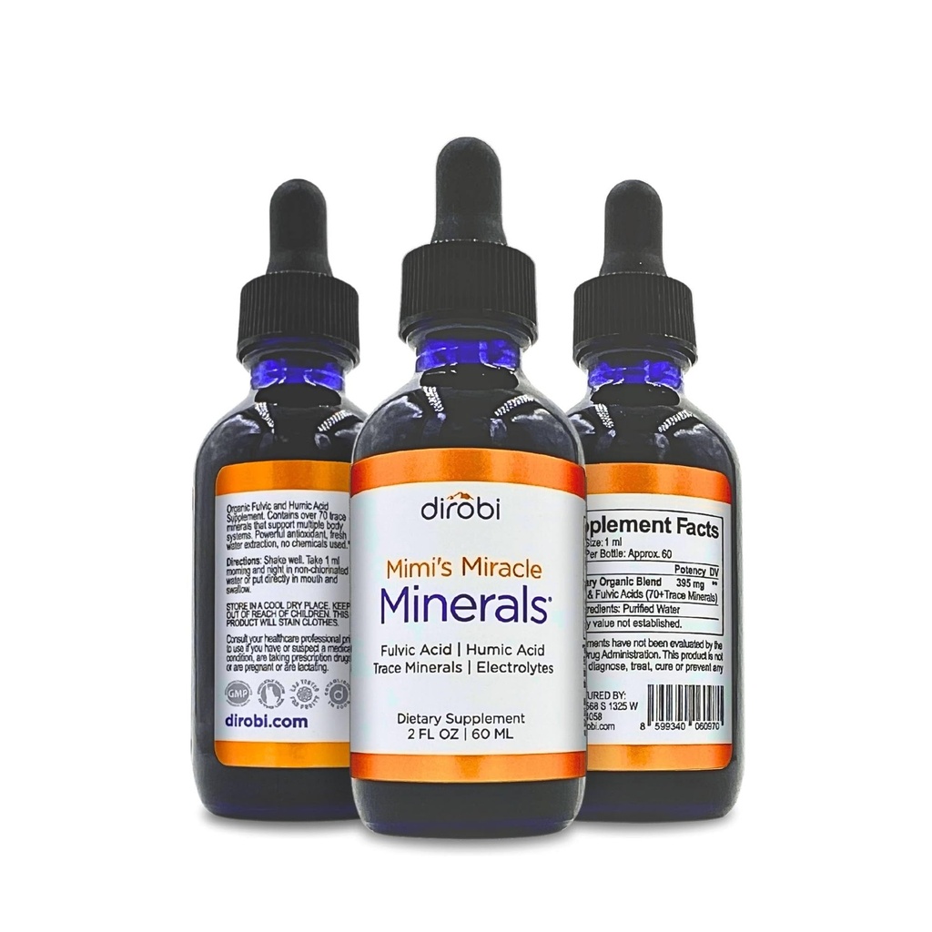 Dirobi Mimi 's Mimi Middle Miracle Minetacle Fulvic Acid Humic - Mineral Blend Adplement, Liquid Trace Minonic Minonic Minonic Mineric - Organic Plant Derived (2 Oz 60 Day Supply)