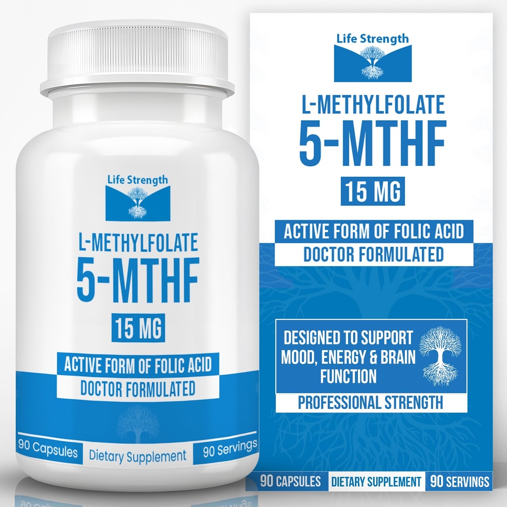 L-Methylfolat 15 MG, Optimined & SANGAT Bioactive Methyl Folate, 5- MTHF Suplemen Mood dan Imune Dukungan, Suplemen Diet Natural for Energy, Non-GMO & Gluten- Free, 90 Capsules