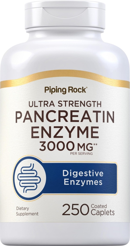 Piping Rock Pankretin Digetical Enzymes 134; 3000mg 124; 250 Caplets 124; Ultra Power 124; Non- GMO, Gluten Free Supplemen
