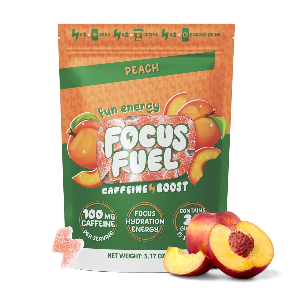 Pembuatan Energi Fokufuel - Peach Flavor (15 Pelayan) - 100mg Caffeine + Alpha GPC + L- Theanine + B12, Magnesium - Smooth Focus & Energy - No Crash or Jitters