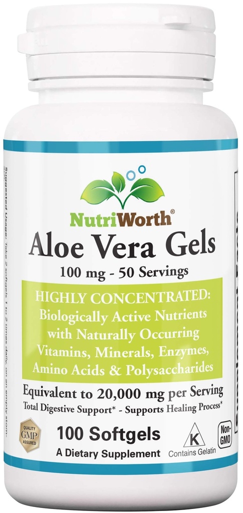 Aloe Vera Suptgels (100 Softgels) 20.000.000 mg Pure Gel Equvalency - Dibuat dengan Organic Aloe Vera