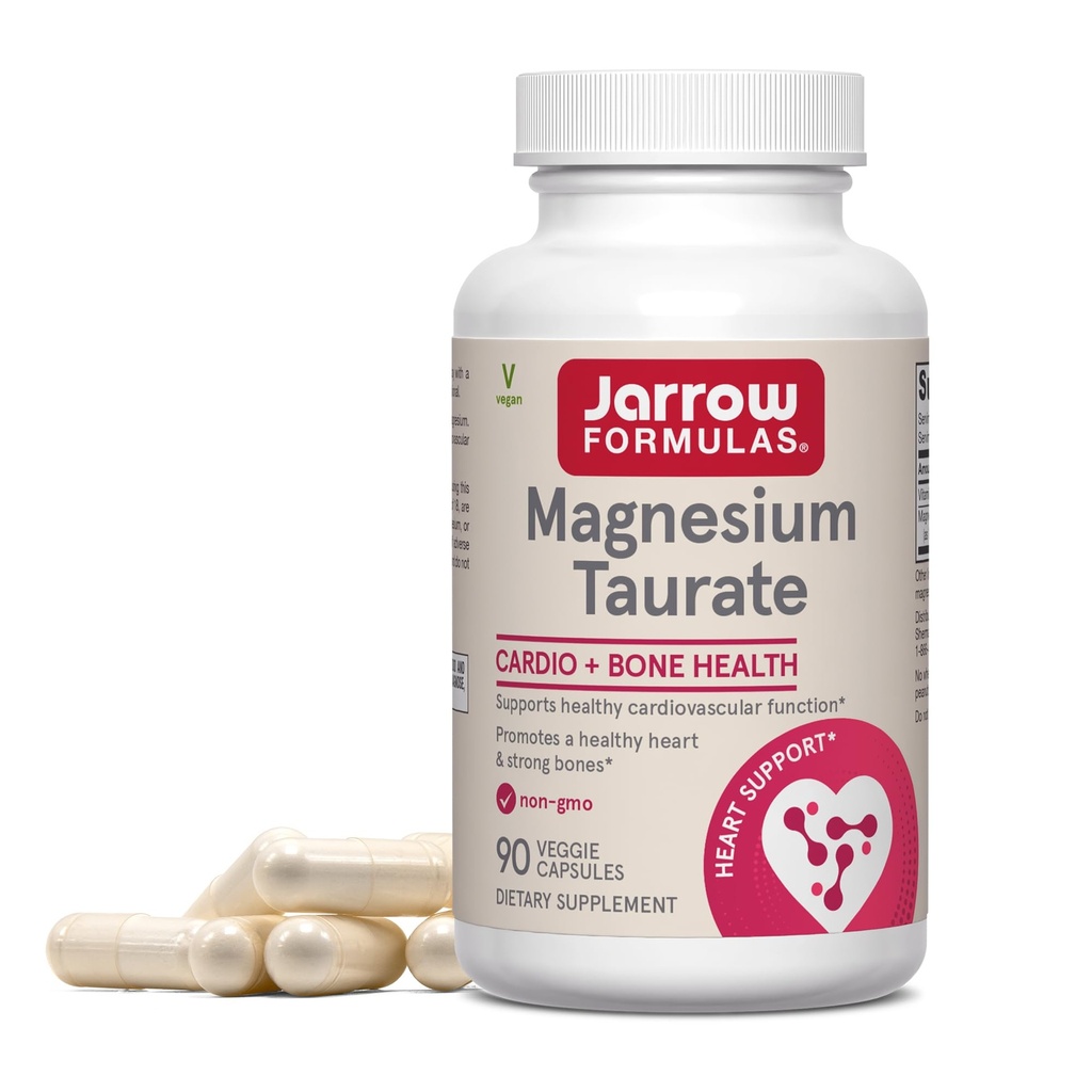 Jarrow Formulas Magnesium Taurte, Dieter Suplemen, Cardio and Bone Health, 300 mg per pelayan, 90 Veggie Capsules, Sampai dengan 30 Hari Supply